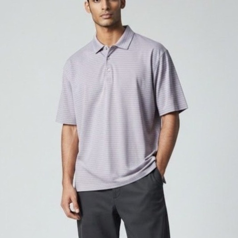 Peter Millar Golf Polo Shirt Mens XL Light Purple White Micro Stripe